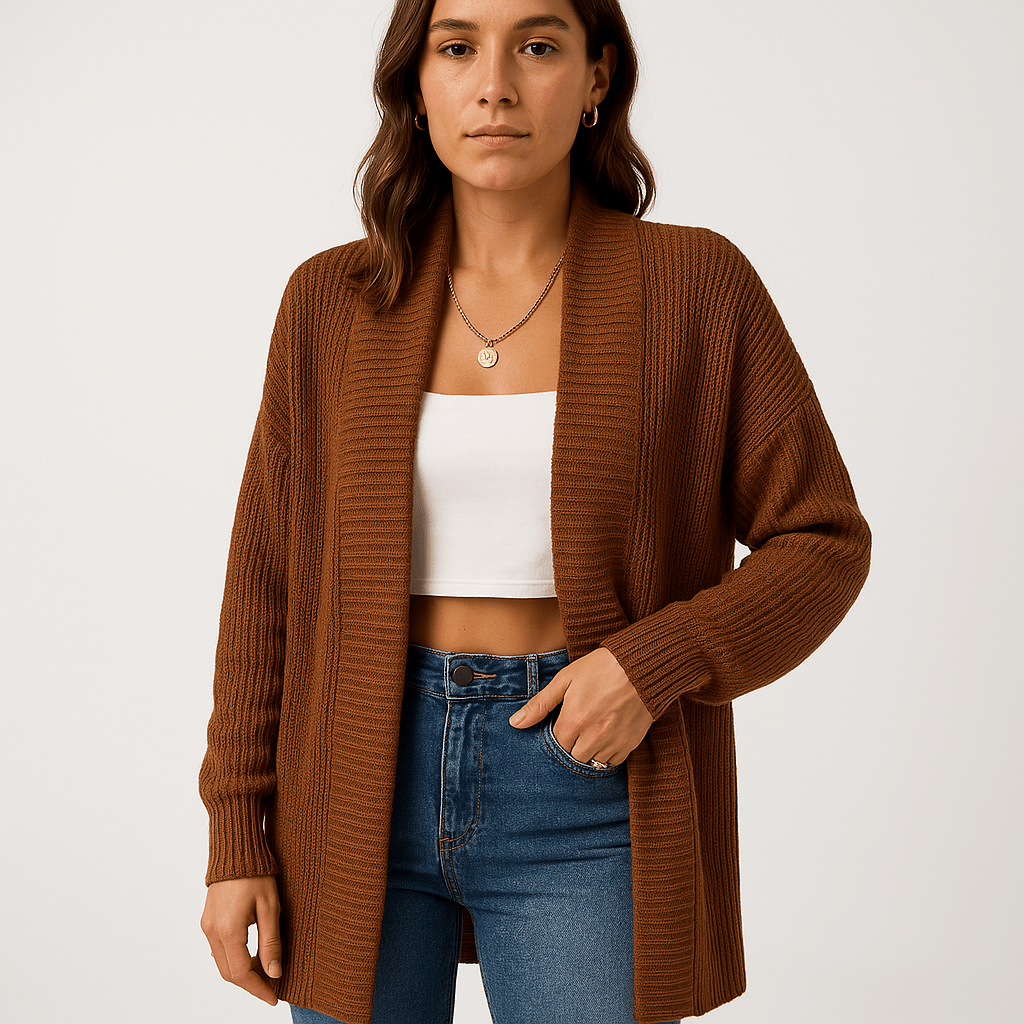 WW | Cardigan Chocolate Open Knit Perfect Comfort for the Transitional Season
