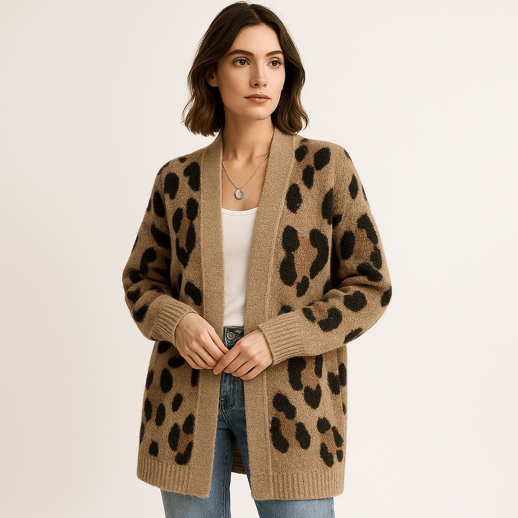 WW | Cardigan Leopard Lang Stil Tierisch Schick Fluid und Weich