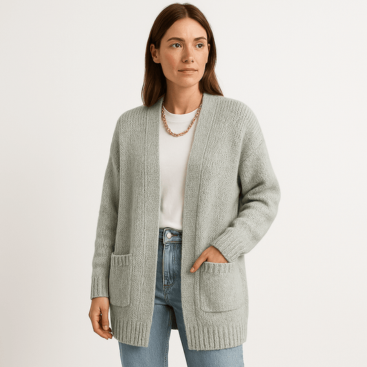 WW | Langer Cardigan Beige Sanfte Masche Elegante Lässigkeit