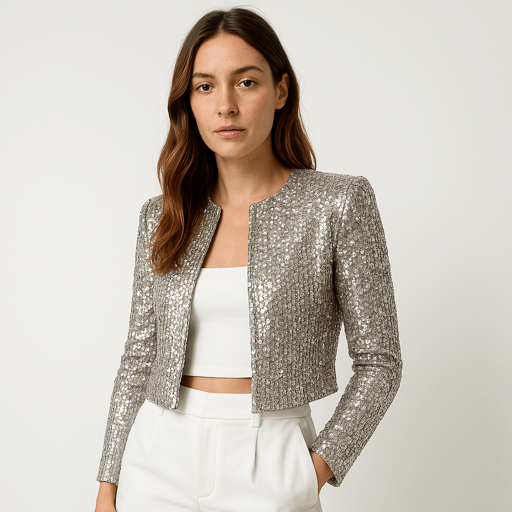 WW | Short Jacket with Silver Sequins Simple Glamour Evening Wear