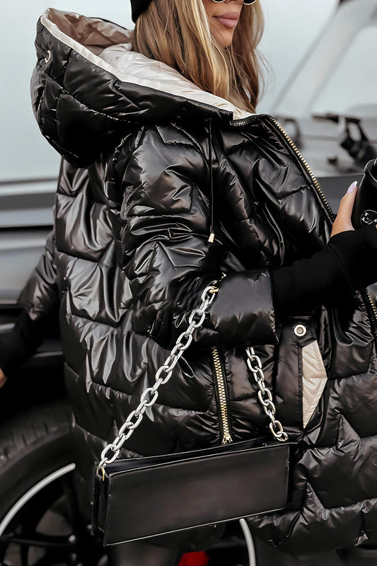 WW | Lange Glänzende Warme und Stylische Winter Elegante Daunenjacke