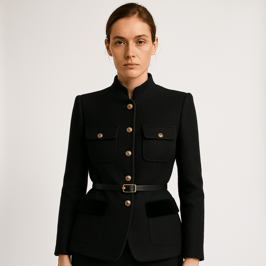 WW | Strukturierte Weiße Jacke mit Schwarzen Details & Goldenen Knöpfen Paris Chic