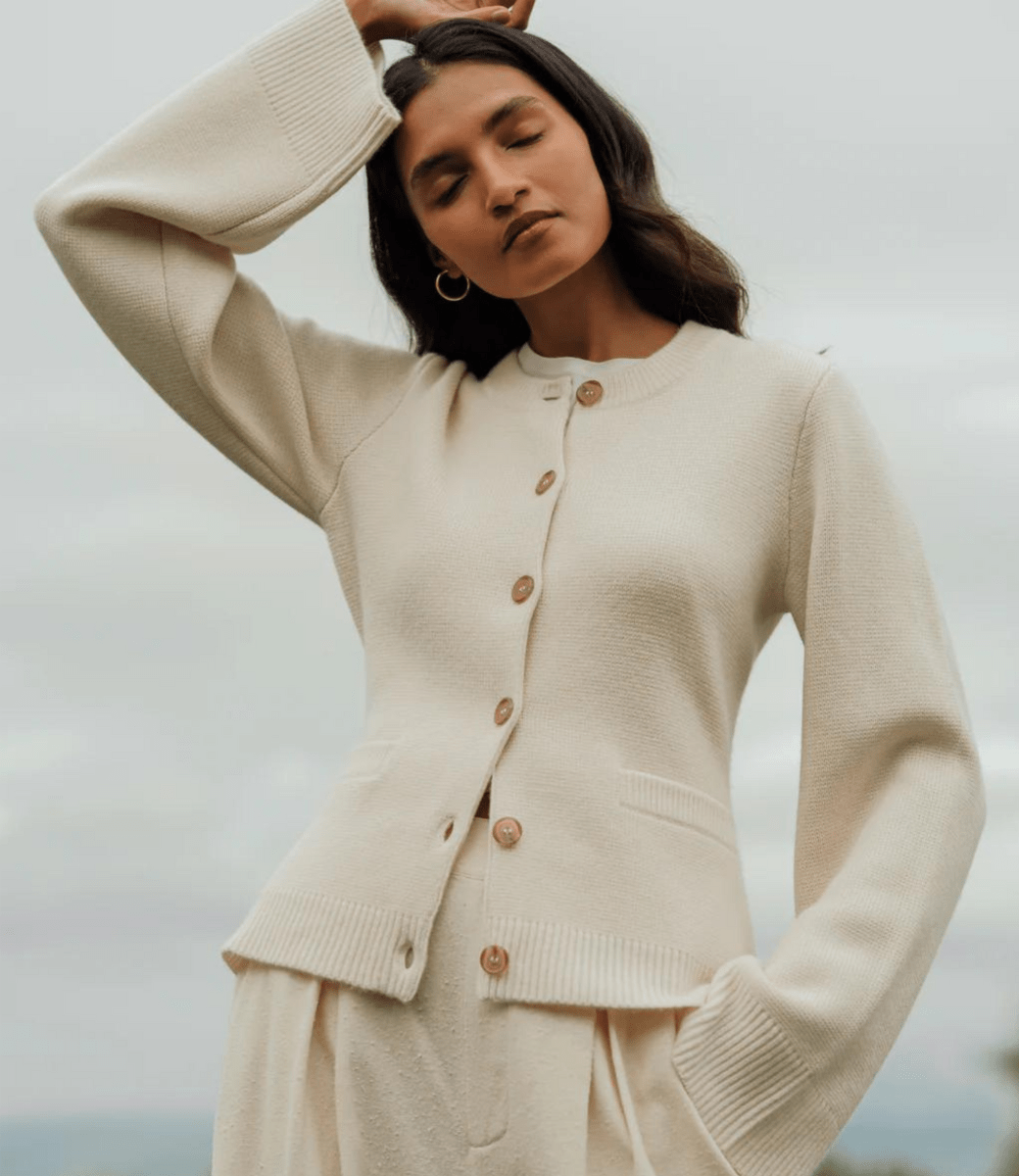 WW | Beige A-Line Jacket Elegant Buttons Chic & Minimalist