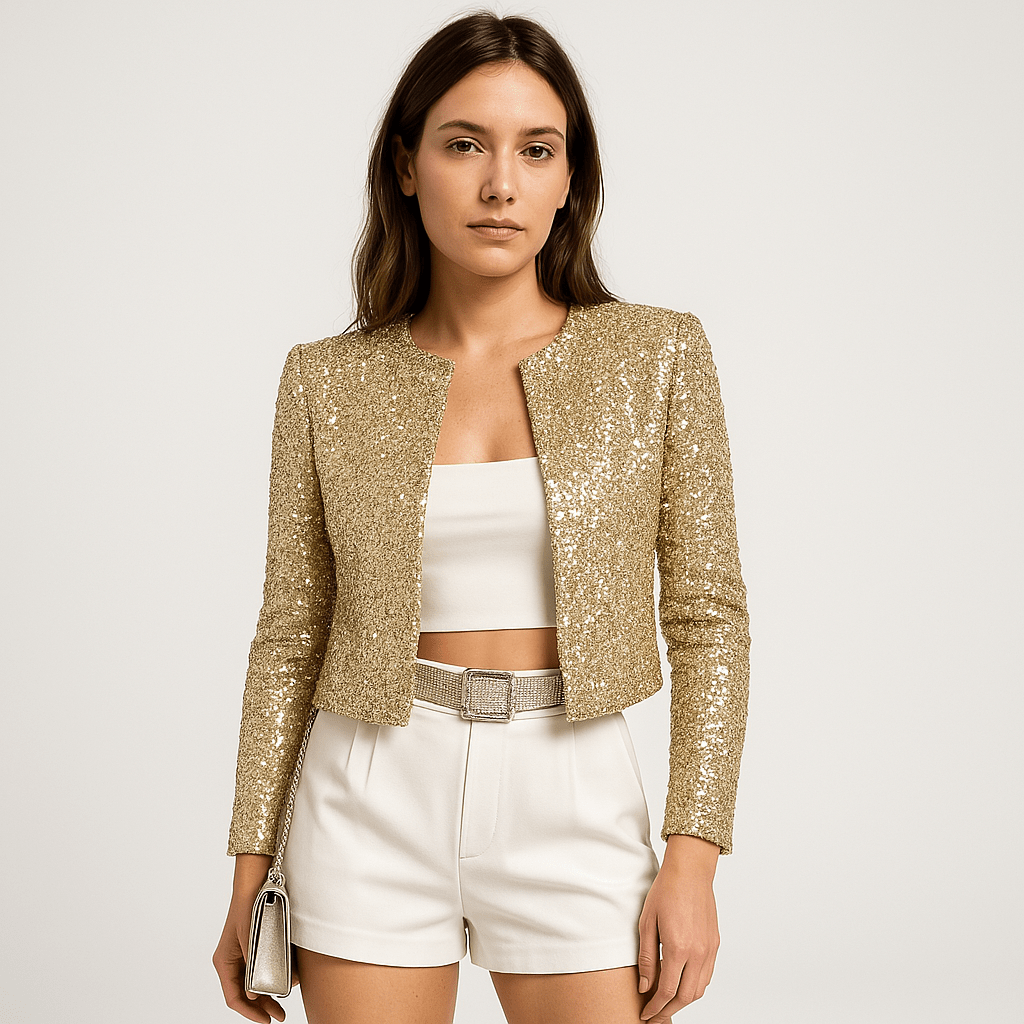 WW | Short Jacket with Silver Sequins Simple Glamour Evening Wear