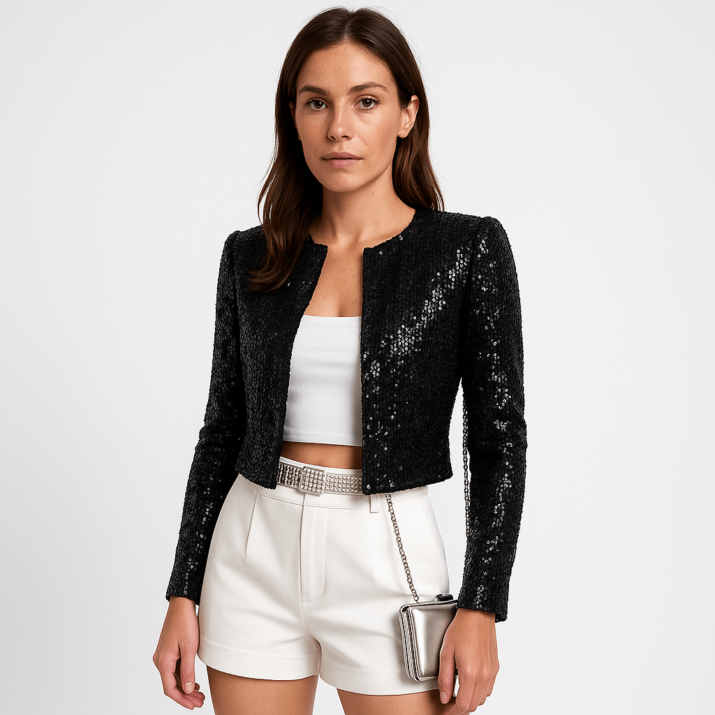 WW | Short Jacket with Silver Sequins Simple Glamour Evening Wear