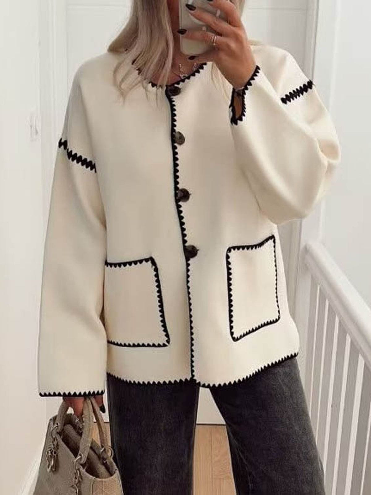 WW | Light Jacket Ecru & Black Chic & Textured