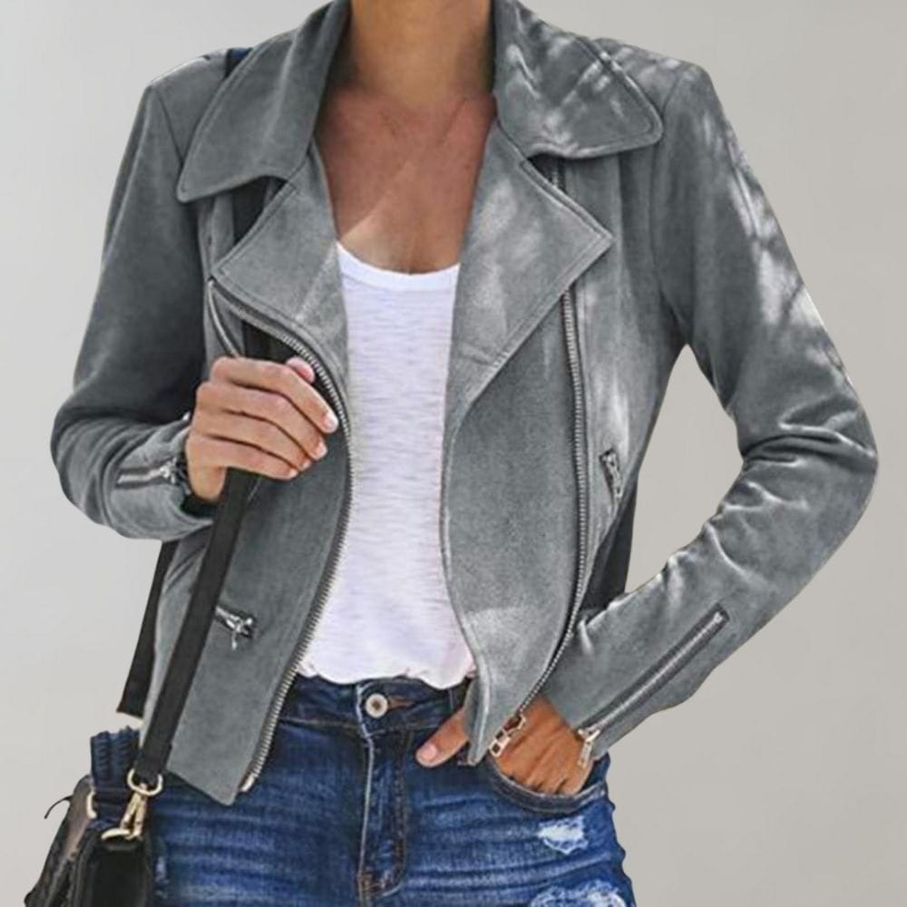 WW | Bikerjacke aus karamellbraunem Wildleder, trendig und strukturiert