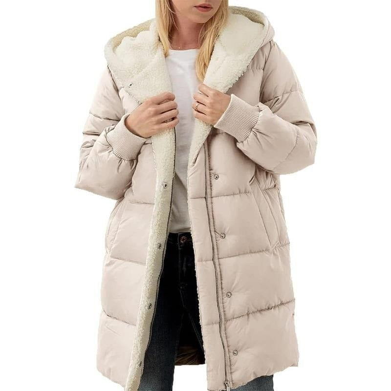 WW | Long Down Jacket with Fleece Lining, Hood and Snaps, Ultra Warmth and Comfort