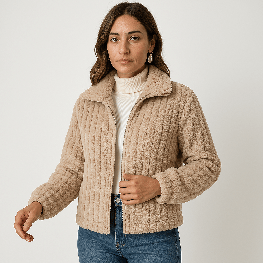 WW | Vest Structured Warm Beige Rib-knit Cardigan Modern Short Cut
