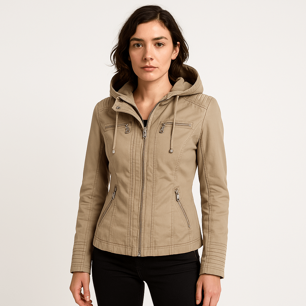 WW | Imitation Leather Jacket Brown in Biker Style with Hood Urban & Trendy Look