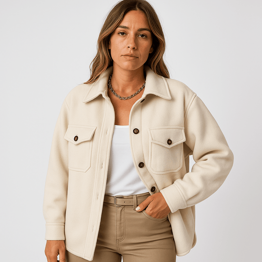 WW | Beige jacket with wool-effect, casual cut, perfect for the transitional season