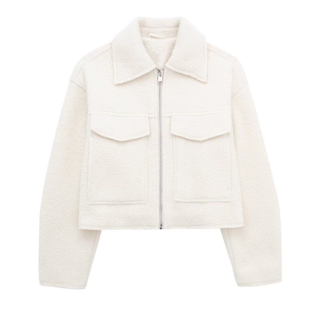 WW | Moderne und strukturierte graue Wolljacke mit Reißverschluss