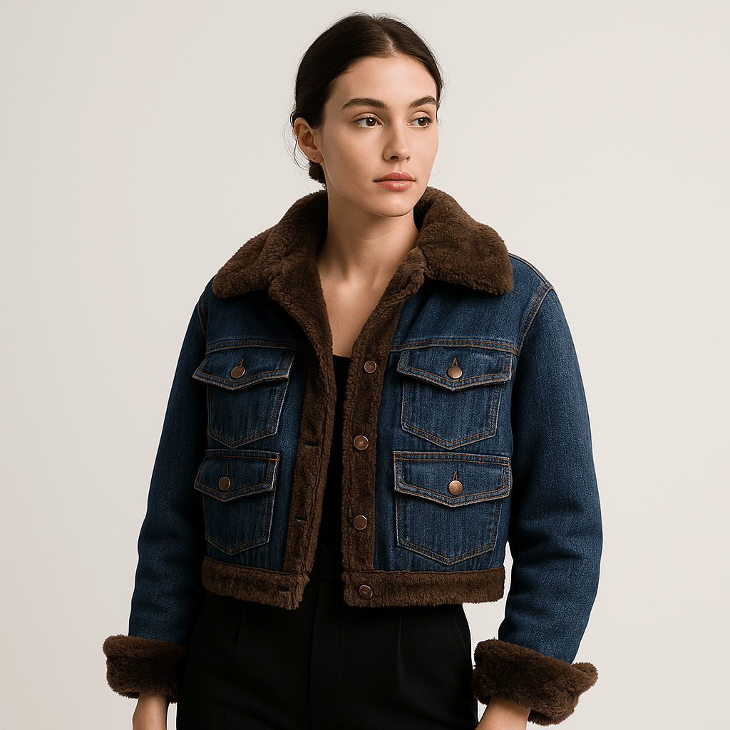 WW | Retro Warm Sherpa Double Denim Jacket with a Trendy Winter Look