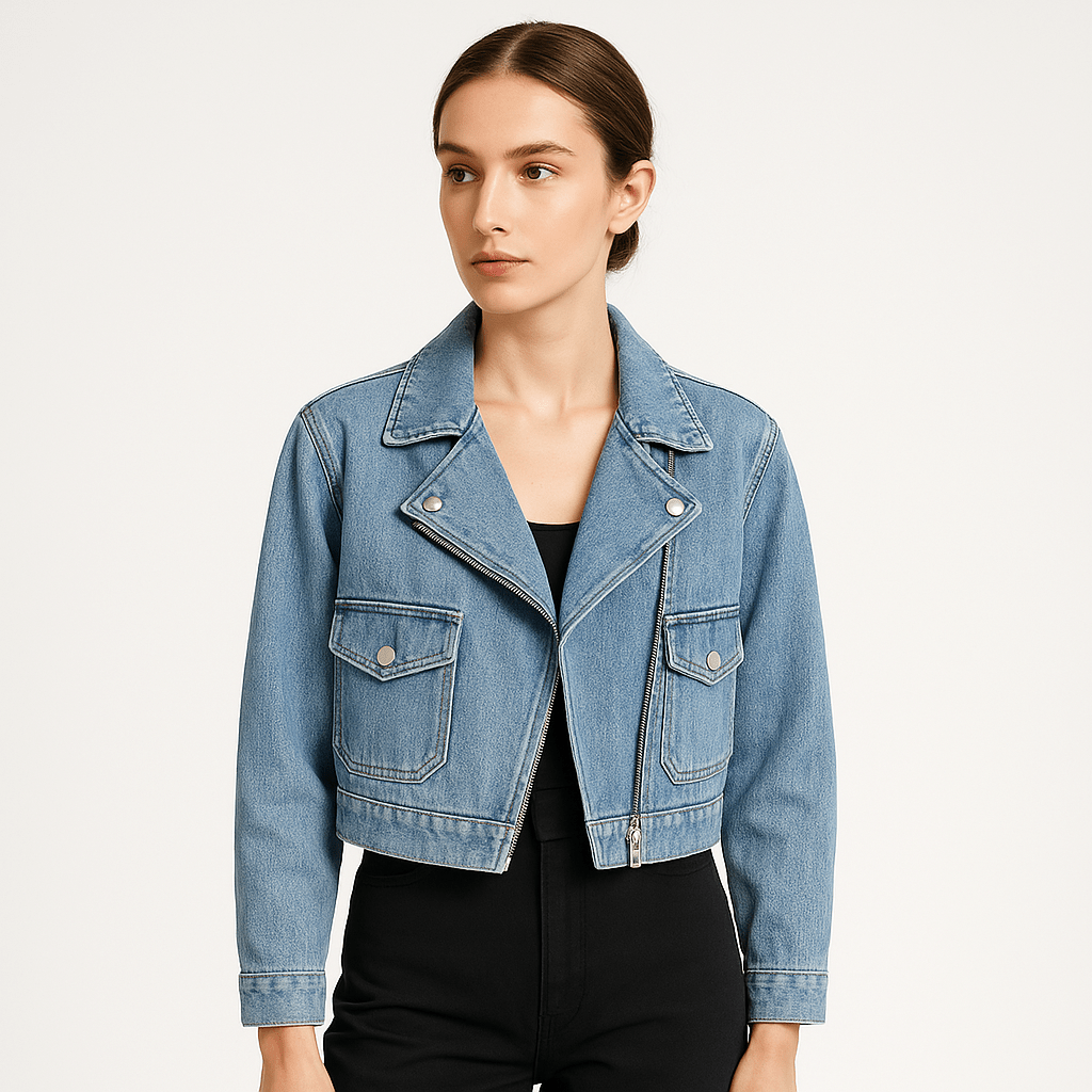 WW | Biker-Blouson aus Jeans Kurze Schnitt Rockiger Look Damen