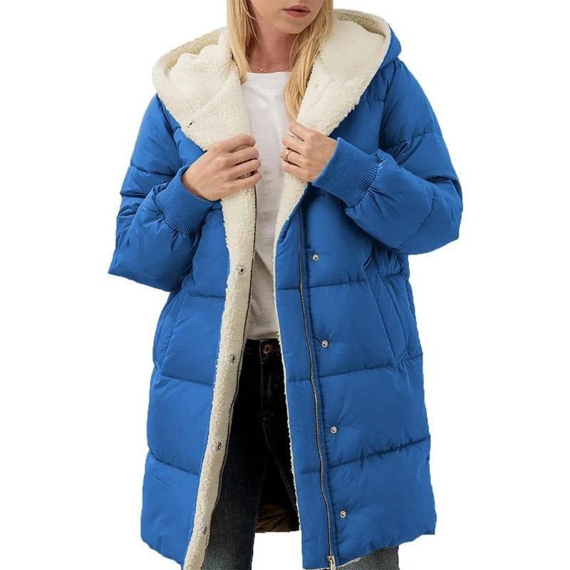 WW | Long Down Jacket with Fleece Lining, Hood and Snaps, Ultra Warmth and Comfort