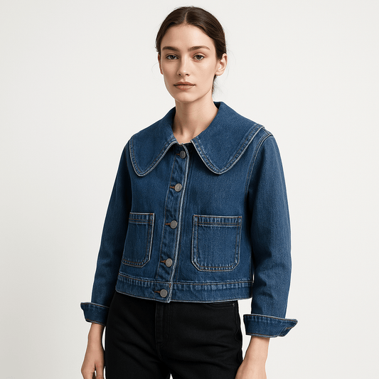 WW | Kurze Jeanjacke mit Oversize-Kragen 100% Baumwolle