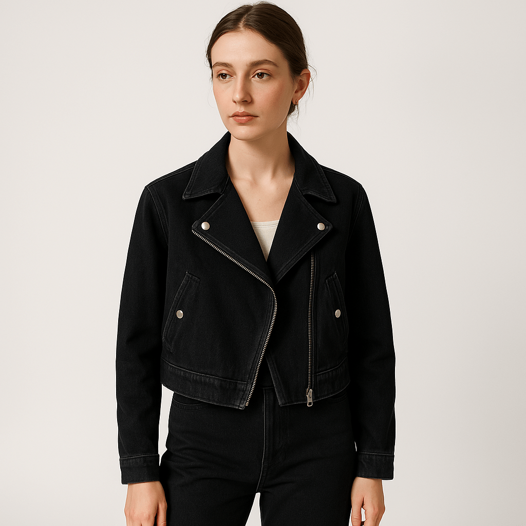 WW | Biker-Blouson aus Jeans Kurze Schnitt Rockiger Look Damen