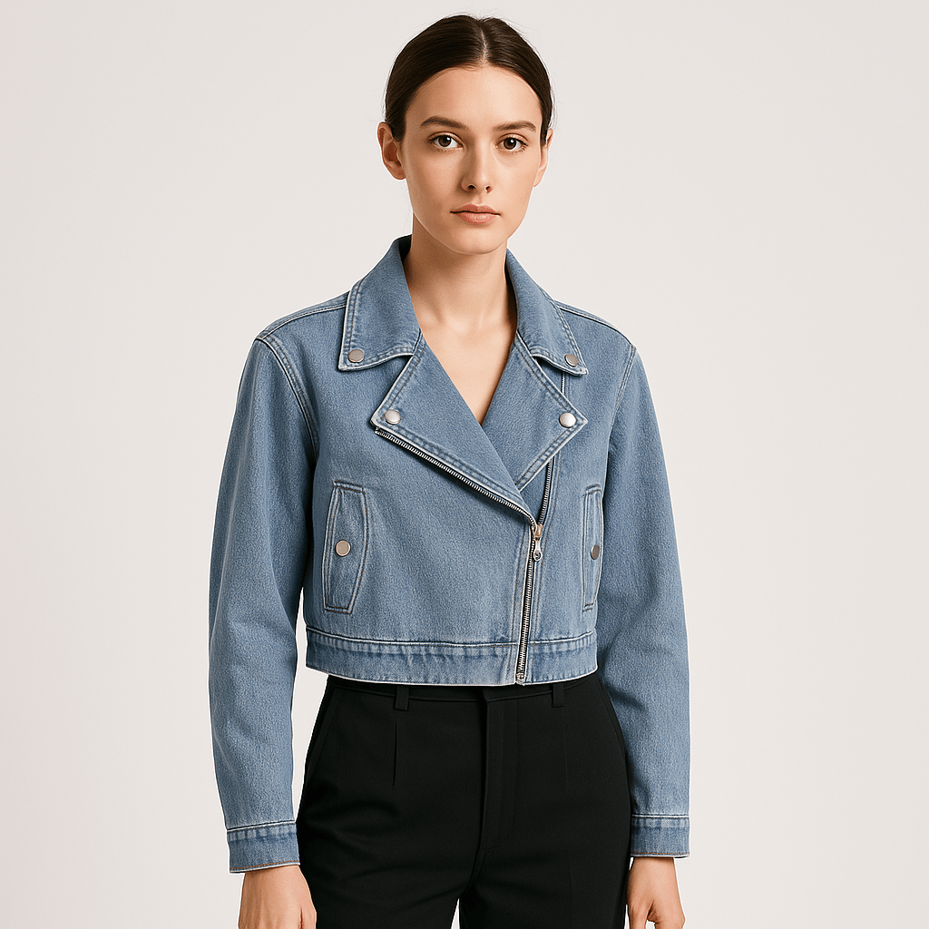 WW | Biker Blouson Jacket in Denim Short Cut Rocker Look Women