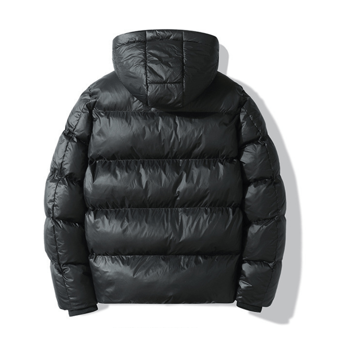 WW | Ultrawarme und widerstandsfähige schwarze gesteppte Daunenjacke mit Kapuze