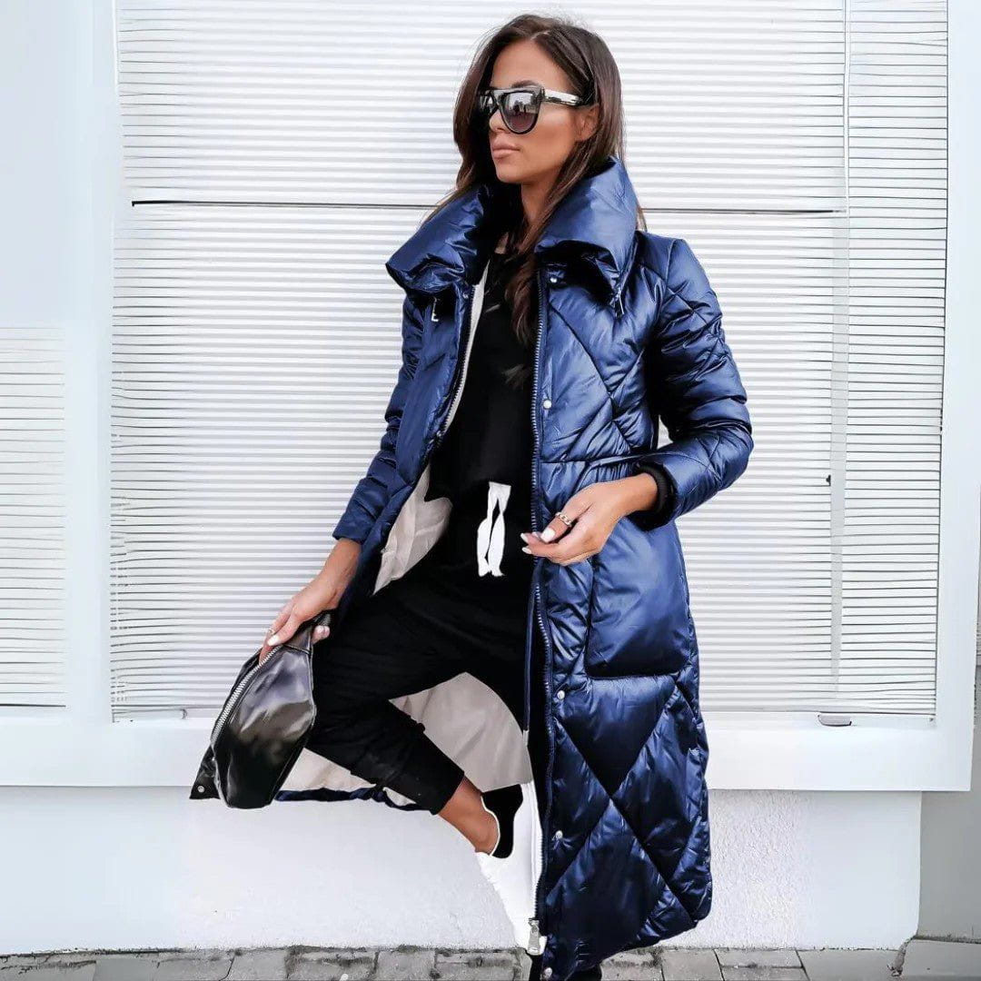 WW | Long Quilted Down Coat Black Shiny Warm, Modern and Sporty-Chic