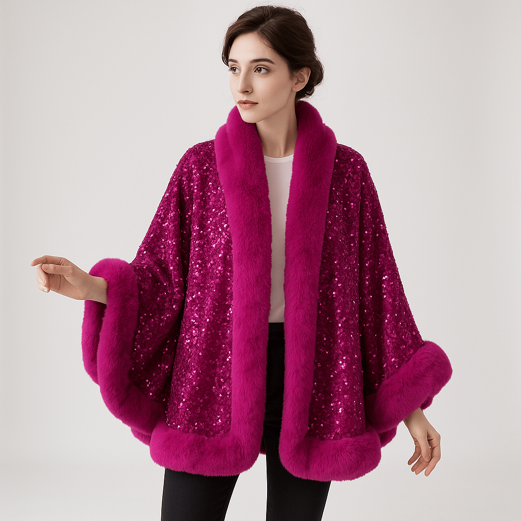 WW | Glitzerjacke aus warmem und elegantem Kunstfell im glamourösen Stil Winter