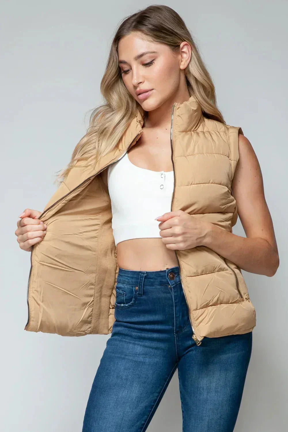 WW | Light and Trendy Sleeveless Quilted Vest - Camel