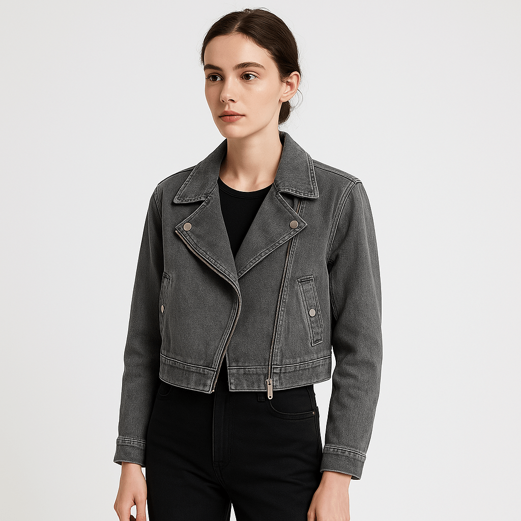 WW | Biker-Blouson aus Jeans Kurze Schnitt Rockiger Look Damen