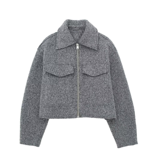 WW | Modern and structured grey wool jacket with zip