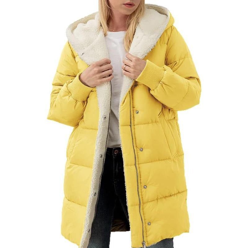 WW | Long Down Jacket with Fleece Lining, Hood and Snaps, Ultra Warmth and Comfort