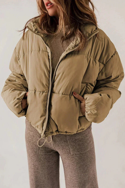 WW | Kurze Beige Khaki Daunenjacke Warm & Lässig