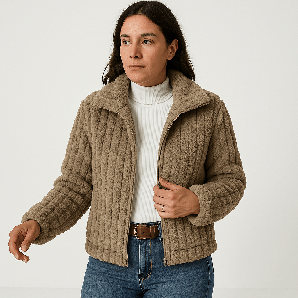 WW | Vest Structured Warm Beige Rib-knit Cardigan Modern Short Cut