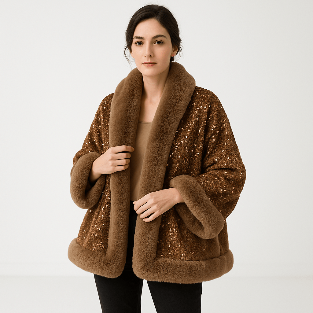 WW | Glitzerjacke aus warmem und elegantem Kunstfell im glamourösen Stil Winter