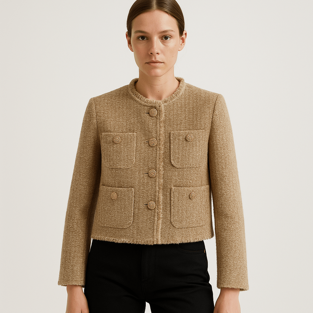 WW | Kurze Beige Tweed-Effekt Jacke Strukturierte Eleganz