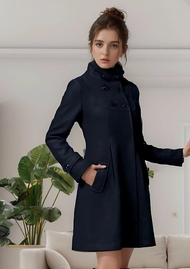 WW | Elegant and Structured Petrol Blue Peplum Hooded Coat