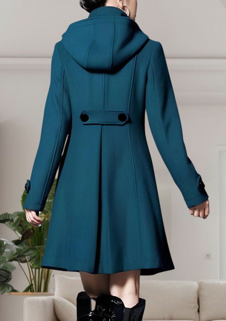 WW | Elegant and Structured Petrol Blue Peplum Hooded Coat