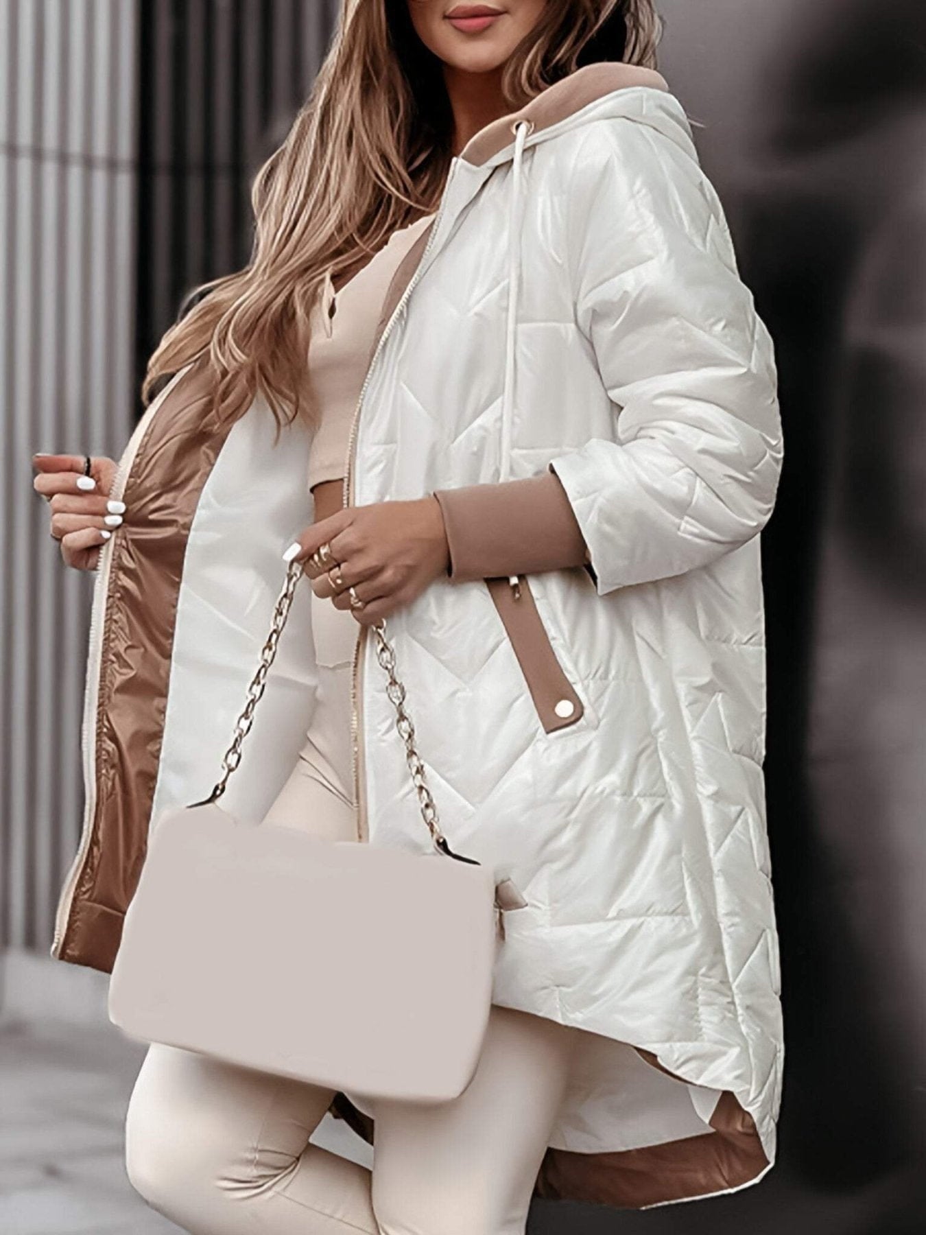 WW | Long quilted jacket for women in a modern and protective black leather look