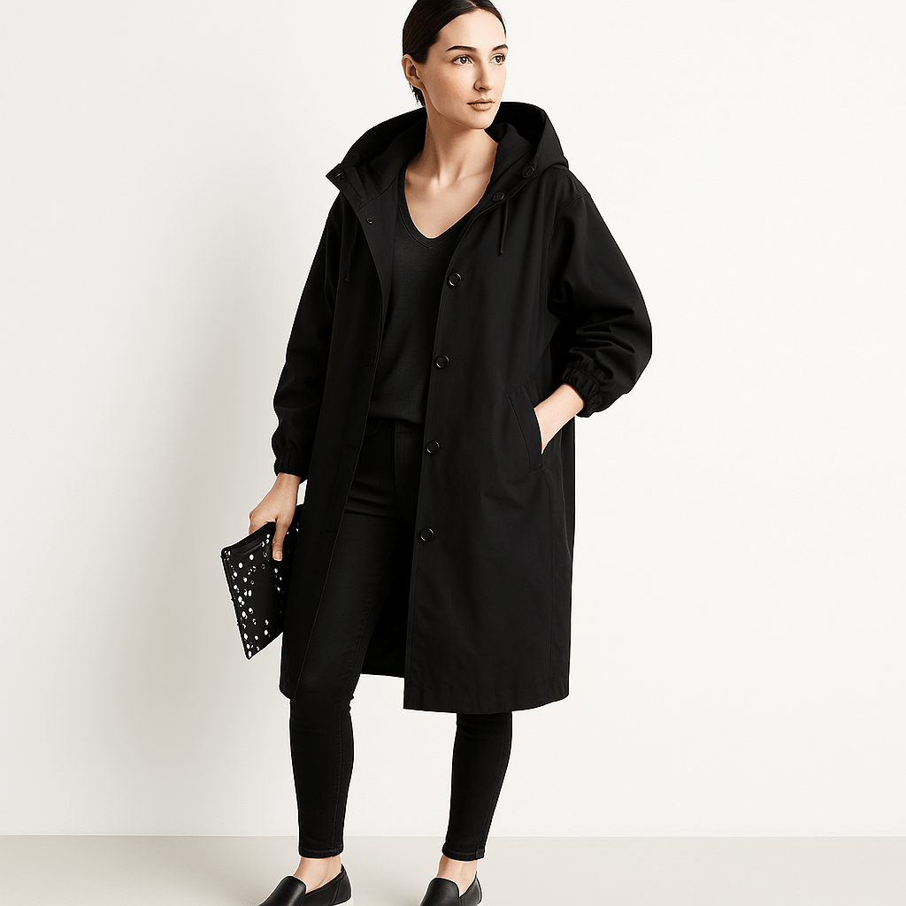 WW | Black Coat With Integrated Hood Urban and Casual