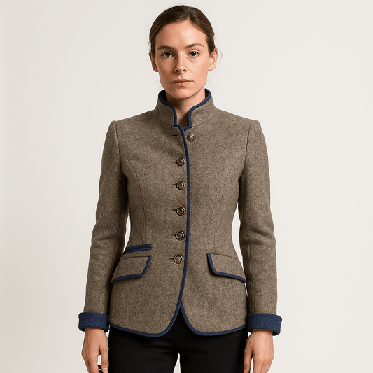 WW | Taillierte Weste aus braunem Wolle mit kontrastierenden Details Klassische Eleganz