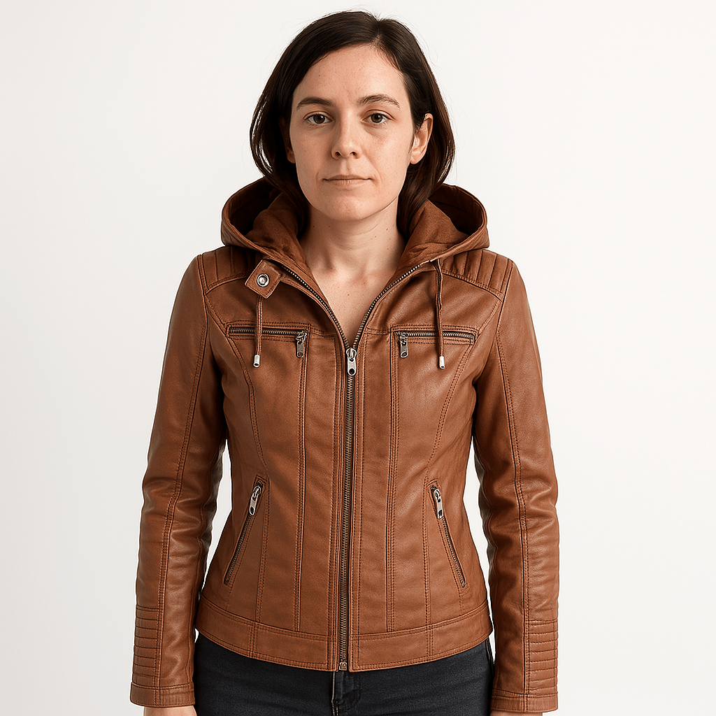 WW | Imitation Leather Jacket Brown in Biker Style with Hood Urban & Trendy Look