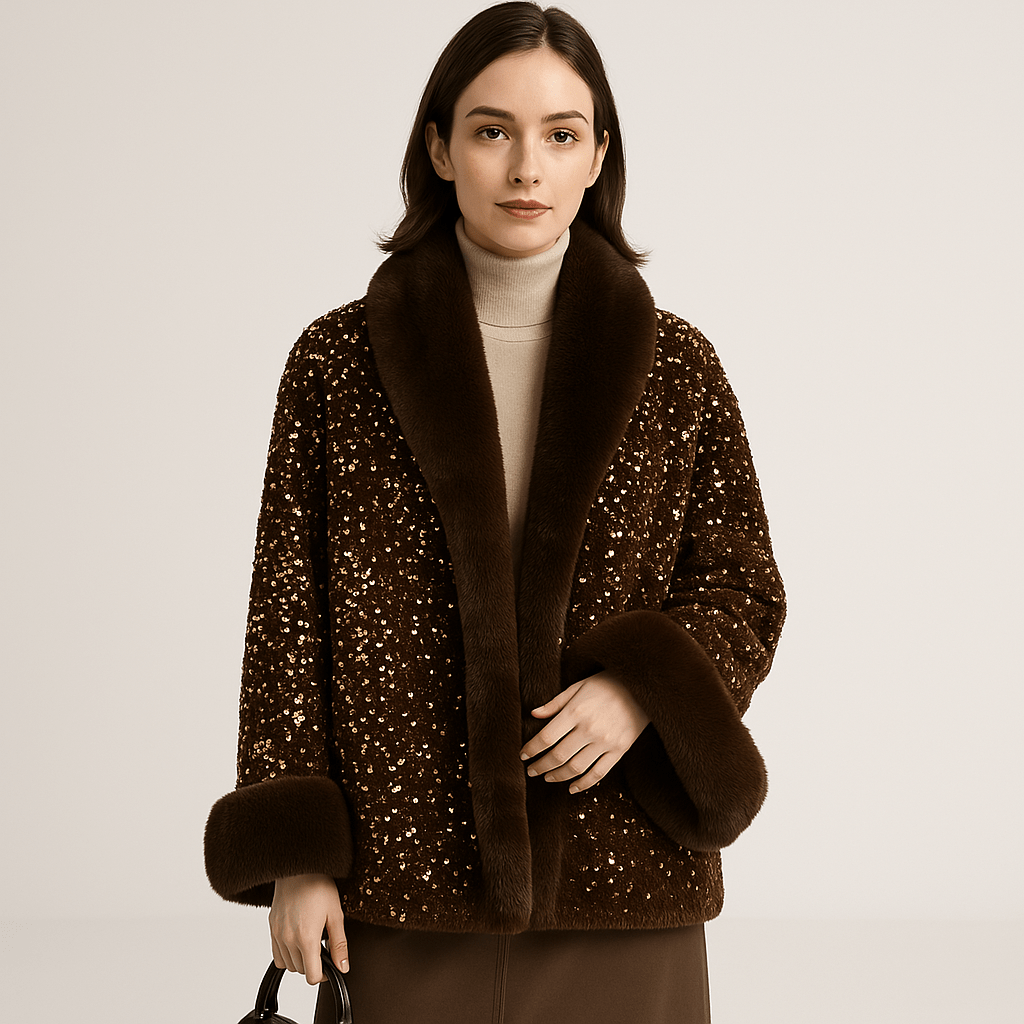 WW | Glitzerjacke aus warmem und elegantem Kunstfell im glamourösen Stil Winter