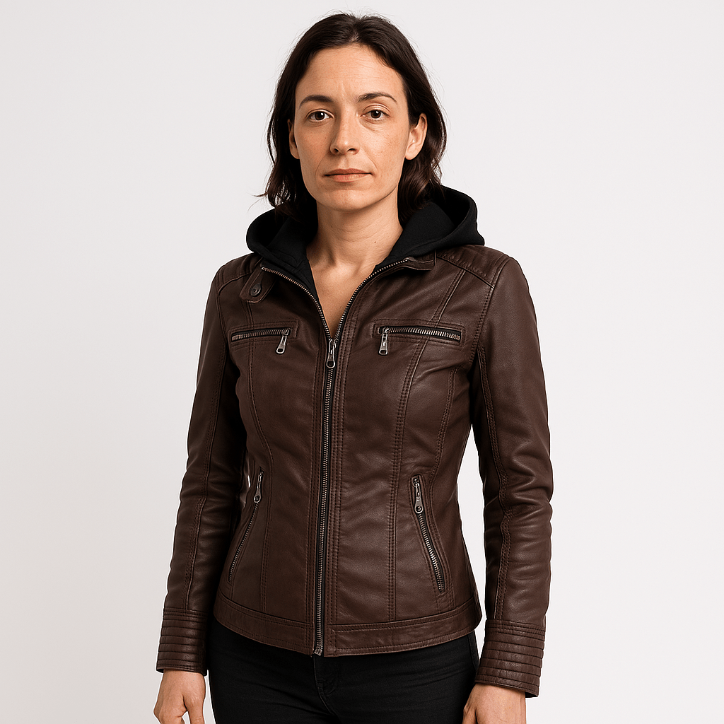 WW | Imitation Leather Jacket Brown in Biker Style with Hood Urban & Trendy Look