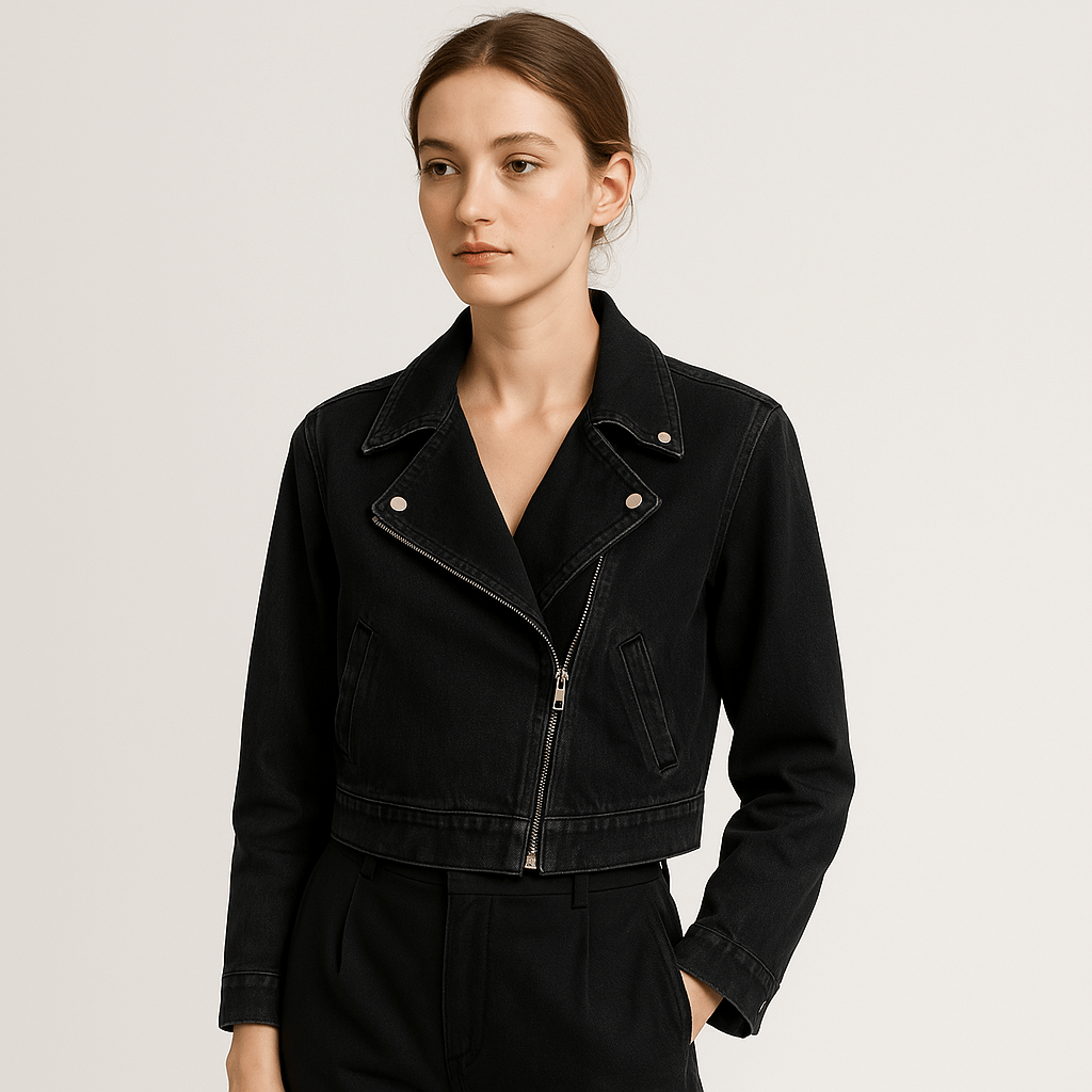 WW | Biker-Blouson aus Jeans Kurze Schnitt Rockiger Look Damen