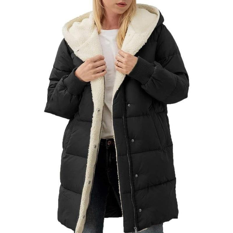 WW | Long Down Jacket with Fleece Lining, Hood and Snaps, Ultra Warmth and Comfort