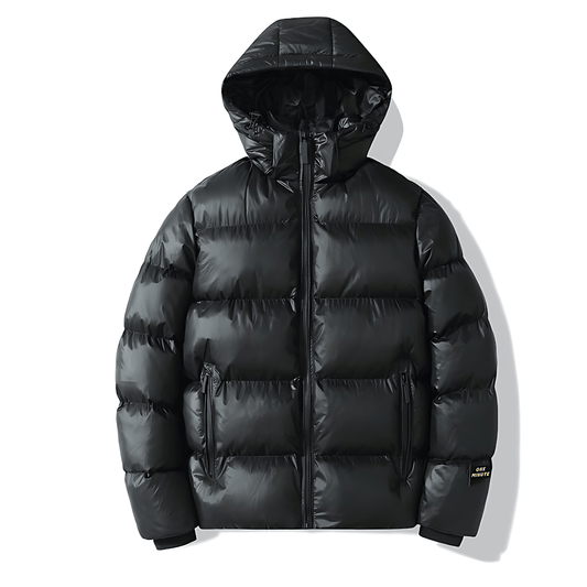 WW | Ultrawarme und widerstandsfähige schwarze gesteppte Daunenjacke mit Kapuze