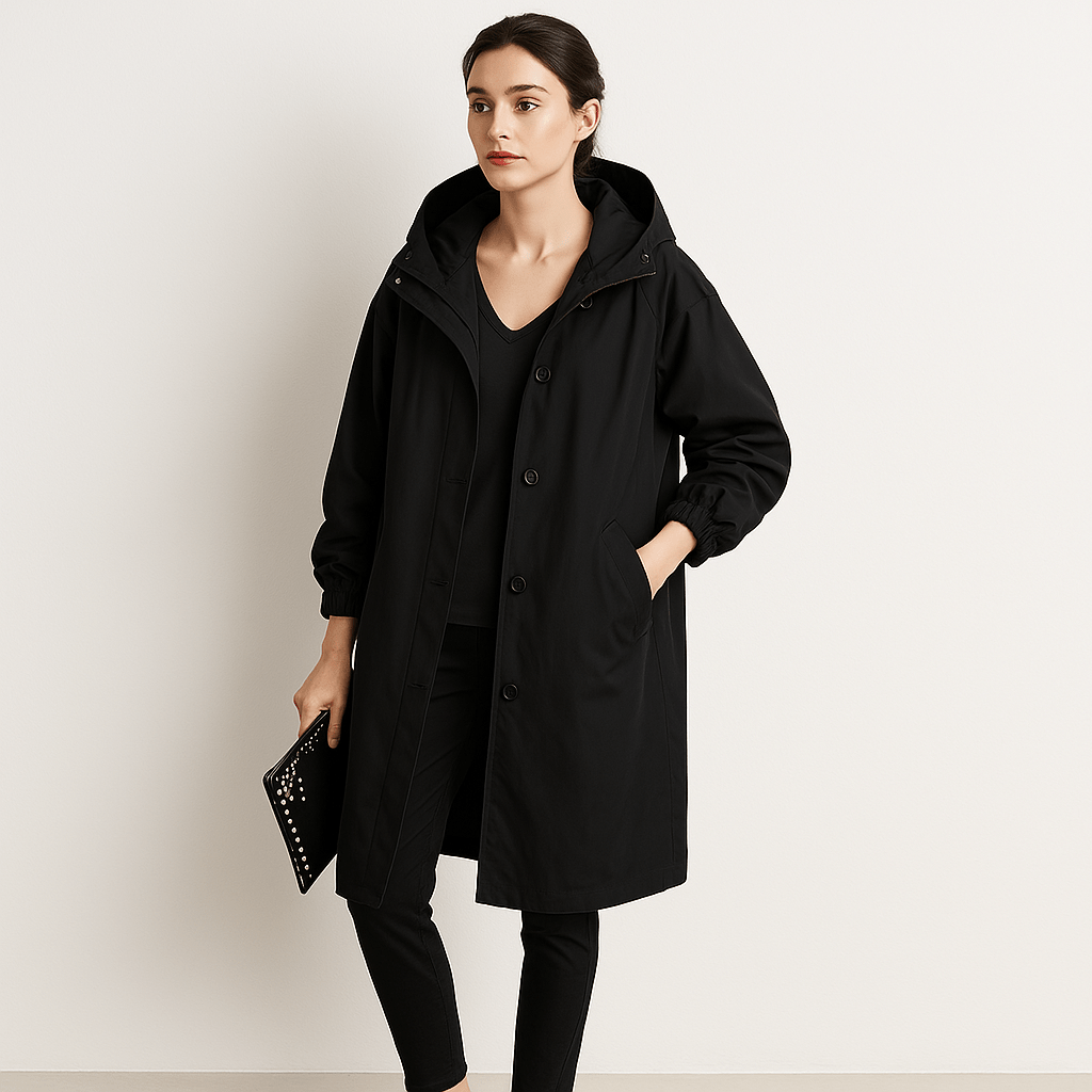 WW | Black Coat With Integrated Hood Urban and Casual