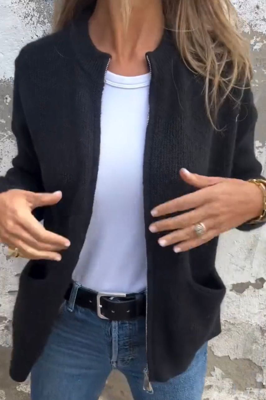 WW | Grau Strickjacke Gerade Schnitt Schick Minimalistisch