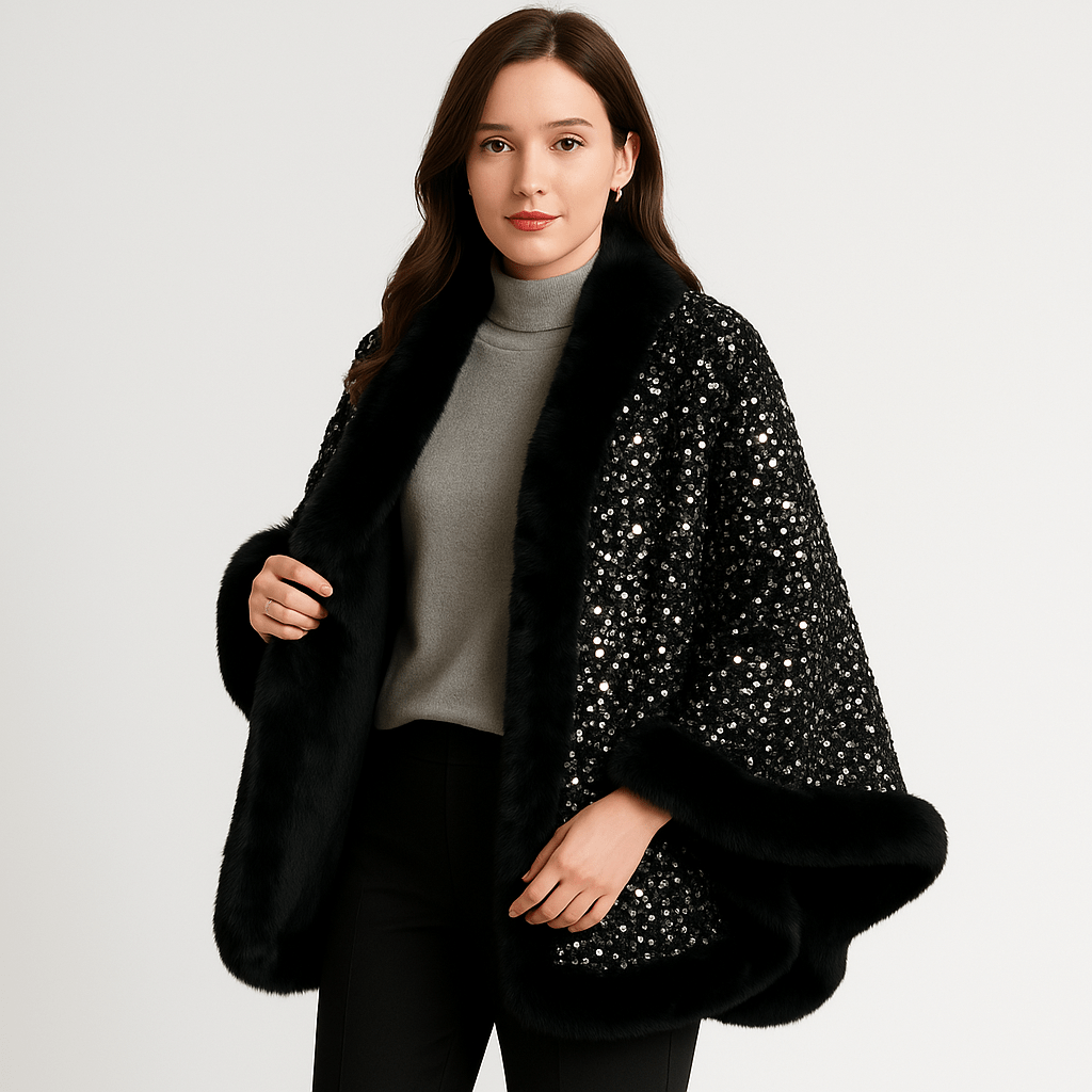 WW | Glitzerjacke aus warmem und elegantem Kunstfell im glamourösen Stil Winter