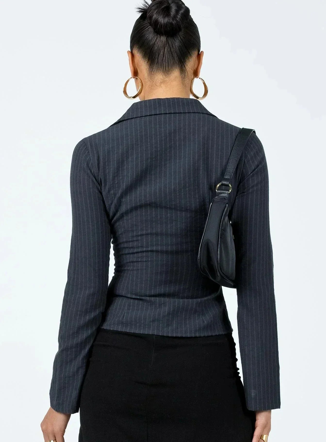 WW | Brown Striped Fitted Jacket with Flared Sleeves Retro Elegance