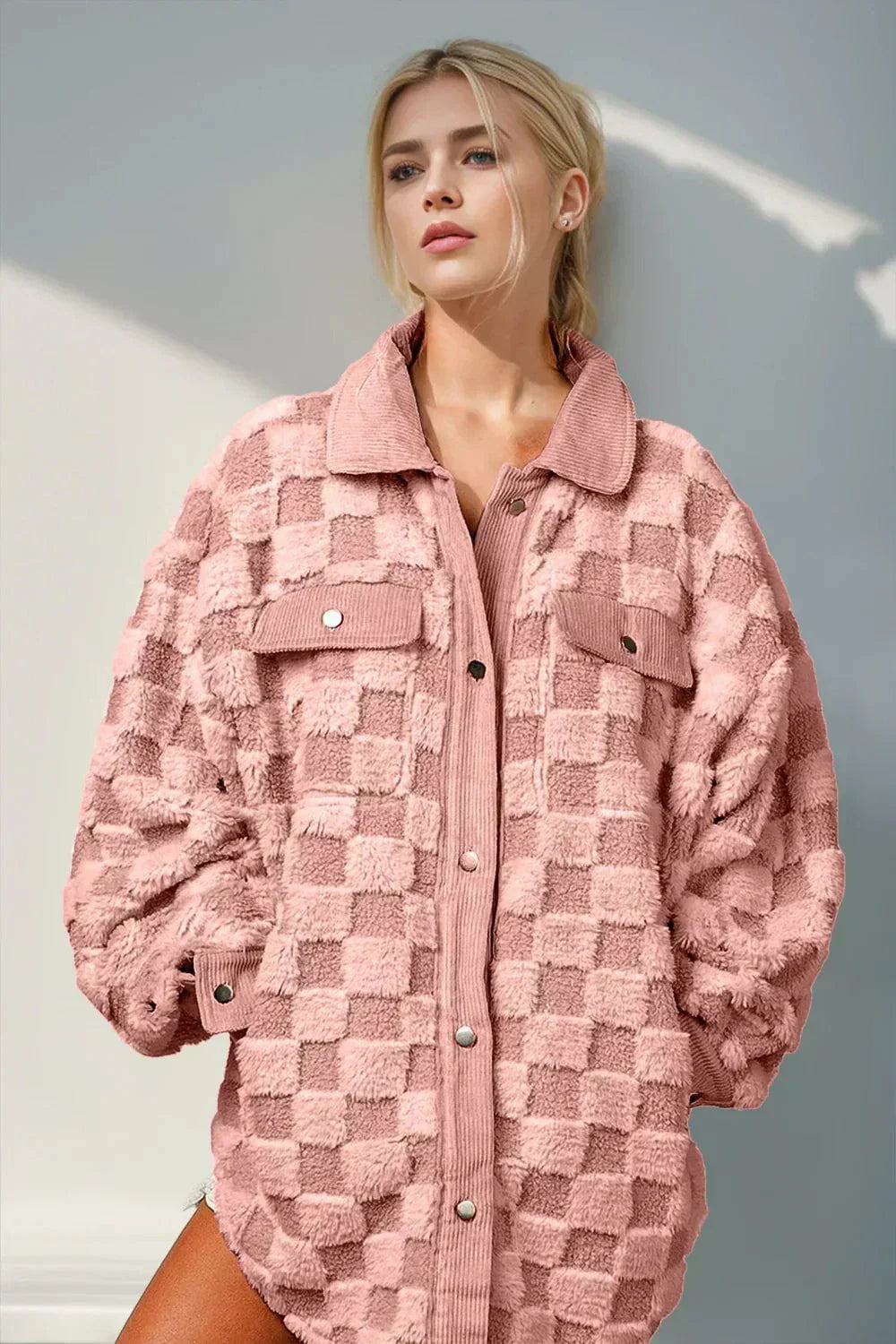 WW | Oversized & Cozy Plaid Ecru Fleece Shirt