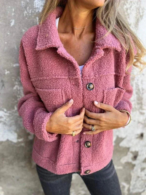 WW | Oversized-Jacke aus gelbem Bouclé-Lammfell, warm und gewagt